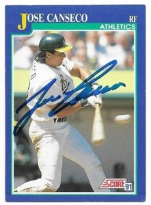 JOSE CANSECO Autographed Signed 1991 Score Baseball card #1 Oakland A's COA