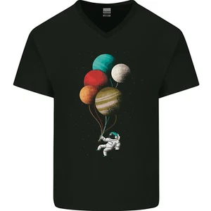 An Astronaut With Planets as Balloons Space Mens V-Neck Cotton T-Shirt - Picture 1 of 43