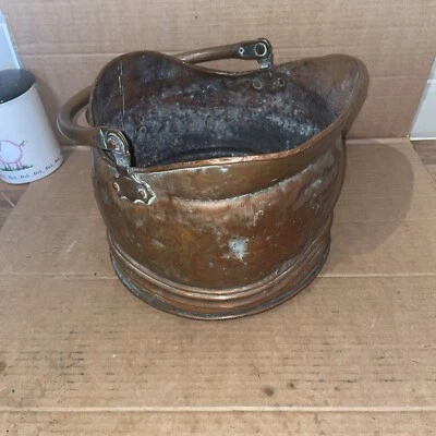 Vintage Brass Coal Scuttle Bucket Helmet Shaped Storage Fireplace  FIRE Planter - Image 1 of 4