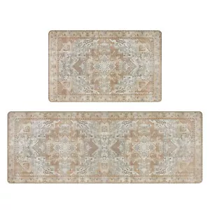 Distressed Kitchen Rugs and Mats Sets of 2 Non Slip Cushioned Anti Fatigue Ki... - Picture 1 of 7