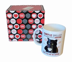 FUNNY COFFEE CAT MUG EEFFOC IS COFFEE SPELLED BACKWARDS 11 OZ CUTE CUP - Picture 1 of 4