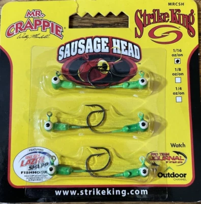 Mr Crappie Strike King MRCSHJH116-93 Limetreuse Sausage Head Hook 1/16oz-1pk 6pc - Изображение 1 из 2