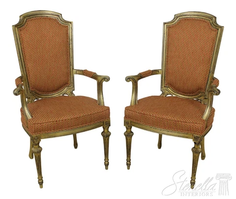 56066EC: Pair KARGES French Louis XVI Gold Finish Armchairs Cover