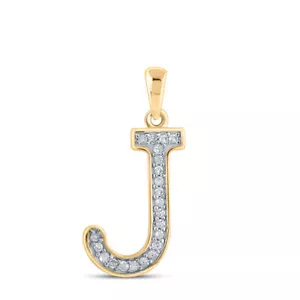 Colgante de oro amarillo de 10kt con inicial de diamante redondo letra J para mujer 1/20 Cttw - Imagen 1 de 1