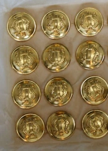 Waterbury Button Co. - 12 Pcs. - Military Band Lyre Buttons Gold Tone Wire Shank - Picture 1 of 3