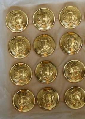 Waterbury Button Co. - 12 Pcs. - Military Band Lyre Buttons Gold Tone Wire Shank - Image 1 of 3