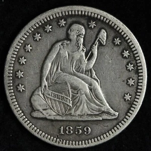 1859 Seated Liberty Silver Quarter XF+ E310 DUBE - Picture 1 of 2