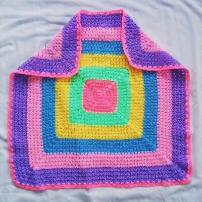 Handmade Crochet Blanket Secure Blanket Wrap Newborn Baby Sleeping Rainbow Color - Image 1 of 4
