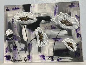 100% Handmade Painting Poppies Flowers Canvas Wall, Wall Decor, 16”x12” - Picture 1 of 3