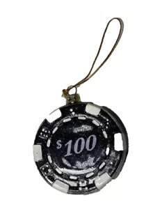 Poker Chip CASINO GAME GLASS CHRISTMAS ORNAMENT $100 - Picture 1 of 3
