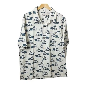 Hawaiian Mens XL Camp Hipster Trendy White Shirt Floral Short Sleeve Button Up - Picture 1 of 10