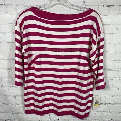 Michael Kors розовый и белый в полоску свитер 3/4 рукав размер маленький средний новый - Изображение 1 из 4