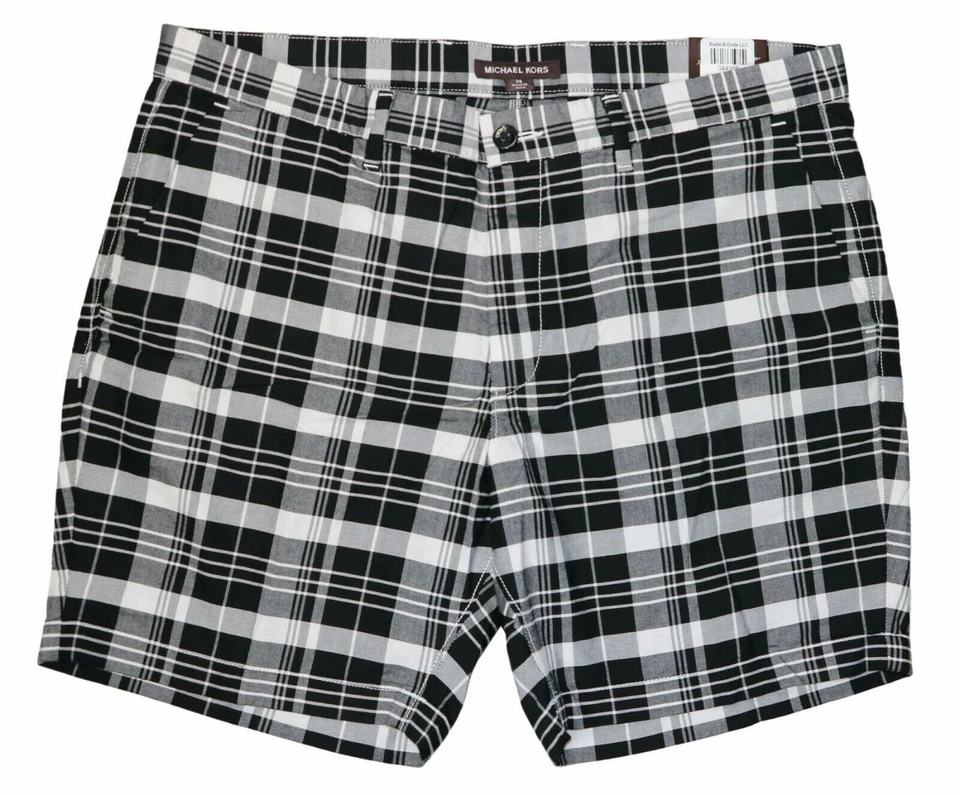 Michael Kors Mens Shorts Black Size 38 Comfort Classic Plaid 7" Cotton 085