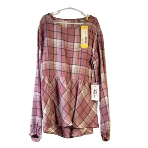 Rumi + Ryder The Peplum Flannel Super Soft Pink Plaid Size M (8-10) NWT - Picture 1 of 6