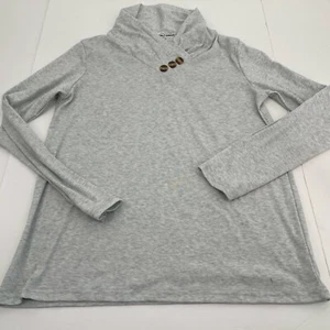 Womens Gray Pullover Button Casual Knit Long Sleeves Soft Cozy Warm Sweater L - Picture 1 of 9