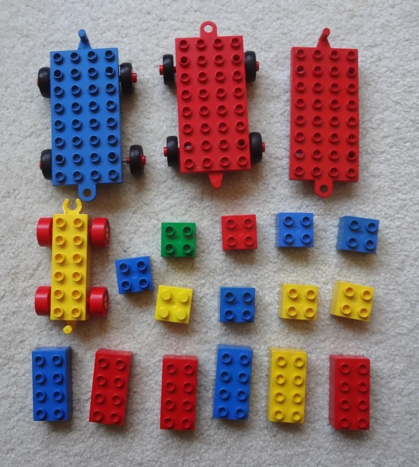 Set Lego Duplo Blocks; Vehicle/Car Bases 4 X 8, Wheels Black Tires 1970's - Image 1 of 1