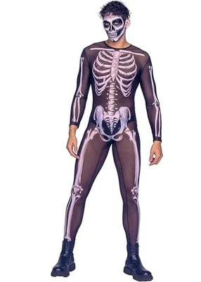 Roma Costume Mens 1Pc Sexy Skeleton Bodysuit Costume In Black/White - Image 1 of 2