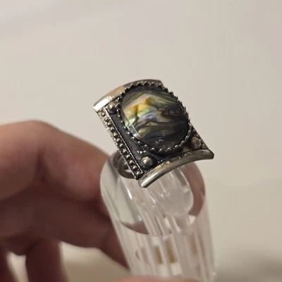 Винтажное серебряное кольцо с абалоном размер 6 юго-западный западный гранж - Изображение 1 из 4