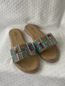 Multicoloured Beaded Flat Mules/Sliders Size 6 New - Picture 1 of 6