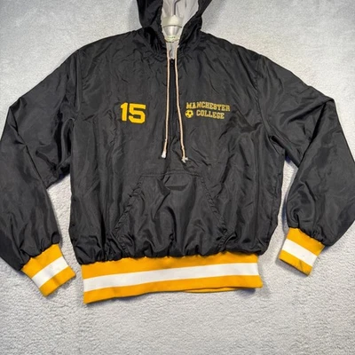 Vintage 80s Neff Manchester College Soccer Spartan Pullover Jacket Black/Gold  M - Image 1 of 4