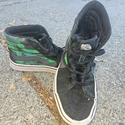 Vans Sk8 Hi High Top Sneakers Black Green Plaid Skate Shoes Kids Size 6 Youth - Image 1 of 4