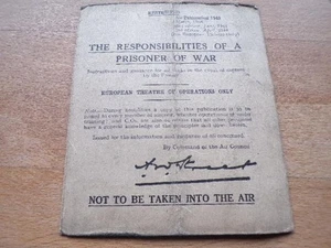 ORIGINAL WWII RAF RESPONSIBILITIES OF A PRISONER OF WAR EUROPEAN THEATRE CARD - Picture 1 of 1