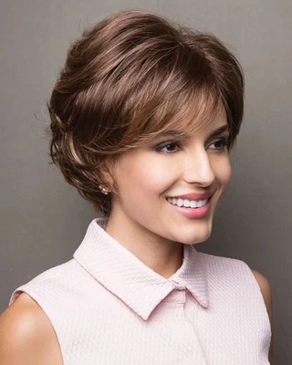 Pelucas cortas marrones para mujer pelucas corte pixie rubias resaltadas aspecto natural uso diario Foto 1 de 4