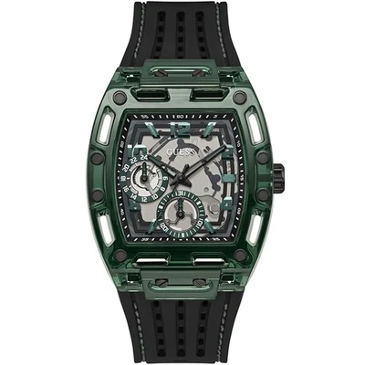 Reloj para hombre 1.Guess Phoenix | Correa de silicona esfera esqueleto Tonneau verde  Foto 1 de 4