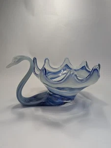 Stunning Vintage Blown Glass Murano Blue-colors Swan Fruit Bowl-center Pc. - Picture 1 of 6