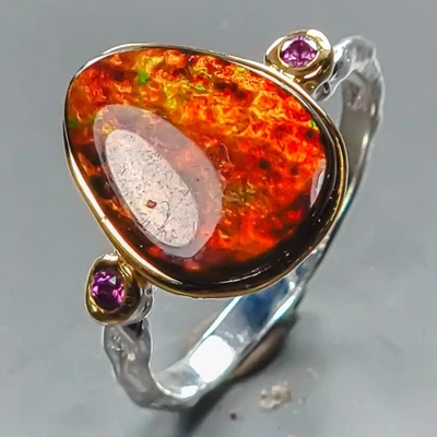Handmade 5 ct+ Natural Ammolite Ring 925 Sterling Silver Size 8 /R441536 - Image 1 of 4