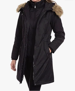 1 Madison Expedition Women's Black Long Faux Trim Parka Jacket Size SMALL - Picture 1 of 4
