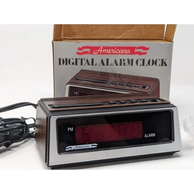 Vintage Digital Electric Alarm Clock with Snooze Alarm by Americana Wood Grain - Image 1 of 4