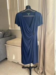 Ralph Lauren Faux Wickel Perlen Taille Flatterärmel Jerseykleid 8 $ 144 - Bild 1 von 8