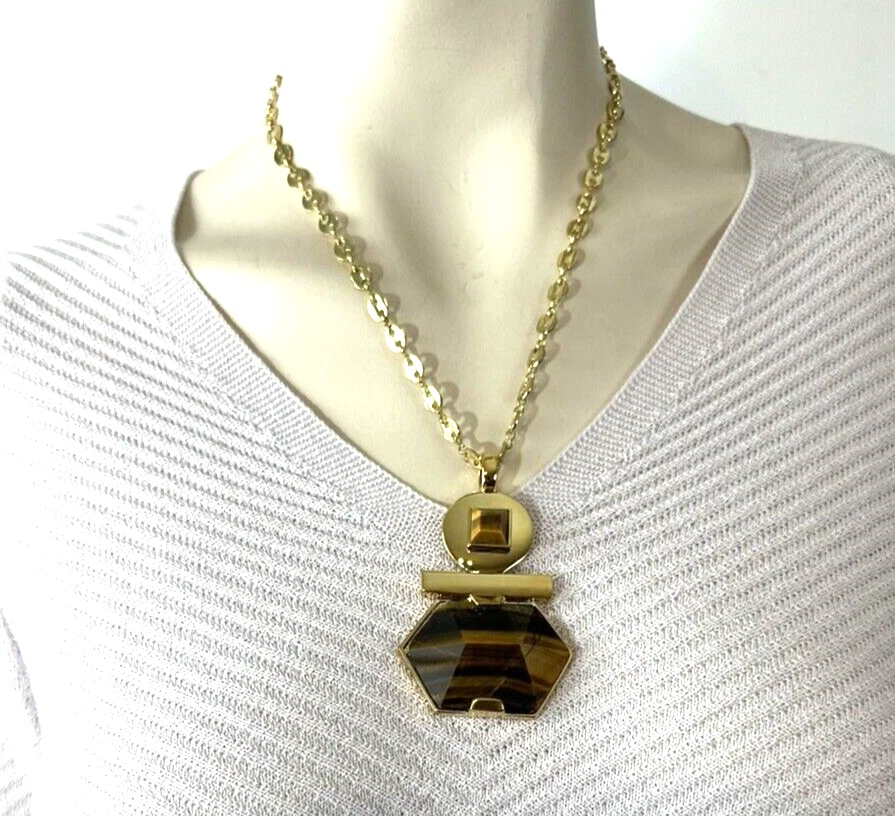 Vince Camuto Tono Dorado Ojo de Tigre Collar Colgante Geométrico Nuevo con Etiquetas $98 Foto 1 de 4