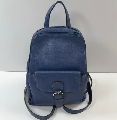 Mochila de couro TIGNANELLO bolsa de ombro pebbled fivela zíper viagem trabalho azul - Imagem 1 de 4