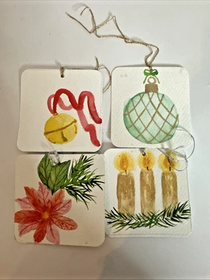 4 Hand painted original watercolor Christmas Tags - Image 1 of 2