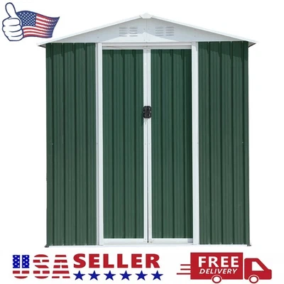 6x4 FT Outdoor Storage Shed,Steel Apex Roof Garden Shed w/Galvanized Metal Frame - Image 1 of 4