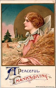 Postal Winsch Schmucker Acción de Gracias Vacaciones Mujer Golden Glit Sun 1911 J3 - Imagen 1 de 2