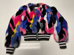 Zoe Ltd Girls 6X Multicolor Faux Fur Full Zip Jacket - Picture 1 of 7