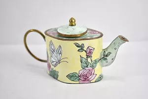 Teiera in miniatura smaltata rosa rose e farfalle di kelvin Chen nuova con scatola - Foto 1 di 9
