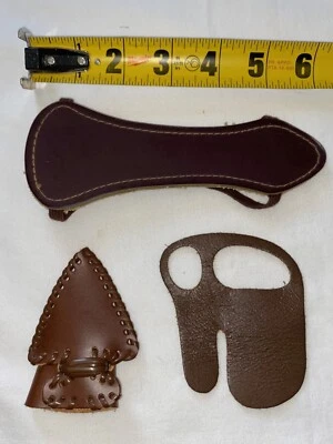 1960s Archery Archer's Bowhunting gear leather finger tab armguard tip protector - Image 1 of 2