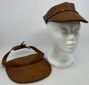 2 Stück Vintage 70er Jahre verzierte Leder Visiere Kopfbedeckung verstellbar Hippie Boho - Bild 1 von 19