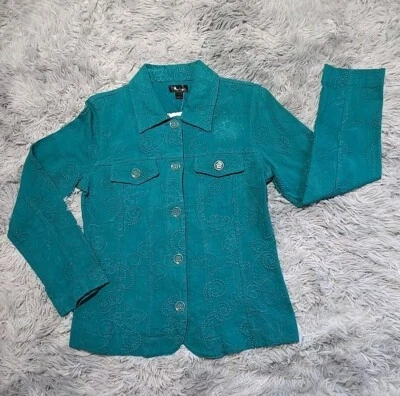 Chaqueta estilo jean con textura analogía para mujer talla L floral cachemira boho nueva con etiquetas leer Foto 1 de 4