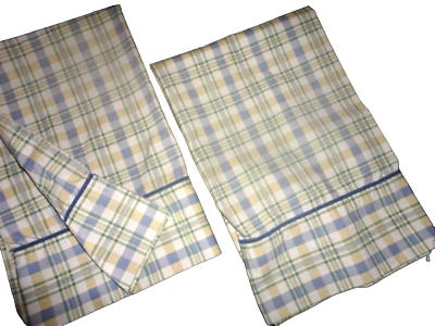 VINTAGE WAVERLY BLUE GREEN CLAIRE'S CHECKS PLAI D(2) STANDARD PILLOWCASES 19X29 - Image 1 of 4