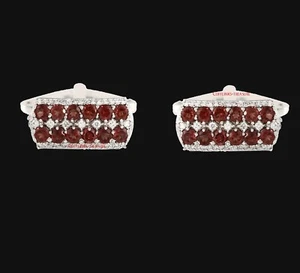 Natural Garnet & CZ Gemstones With 925 Sterling Silver Cufflinks For Men's #822 - Picture 1 of 3