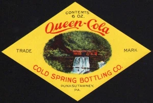 Vintage soda pop bottle label QUEEN COLA diamond shaped Punxsutawney PA n-mint+ - Picture 1 of 2