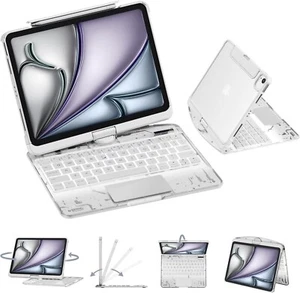 GUSGU Transparent Case W/Wireless Keyboard for iPad Pro 13 inch (M4) - 360° - Afbeelding 1 van 17