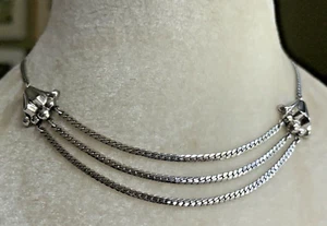 Vintage Art Deco Angel Trumpet Choker Necklace & Screw Back Earrings Silver Tone - Picture 1 of 11