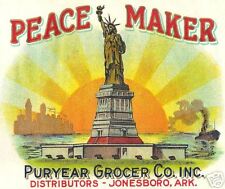 Impression d'étiquette vintage Peace Maker Puryear Grocer Co.