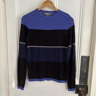 Next 100% Merino Wool Blue & Black Striped Pullover Jumper - Women’s Size UK 6! - Image 1 of 4